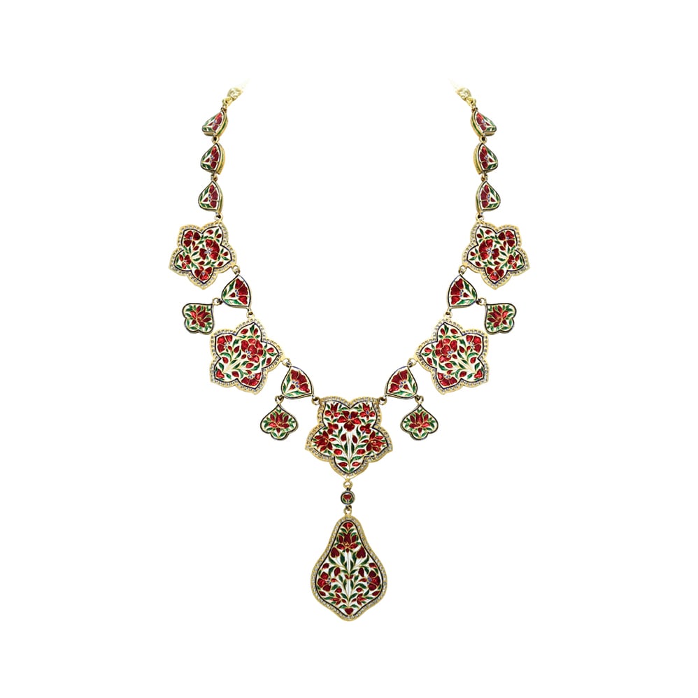 Victorian-Style Polki Necklace with Teardrop Pendant